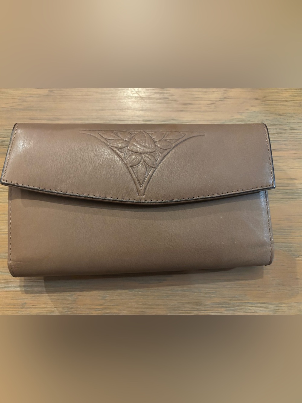 Vintage Rolfs Taupe Genuine Leather Wallet Checkbook Cover Kisslock Coin Purse